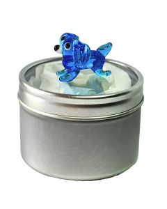 Mini Blue Glass Puppy in Tin