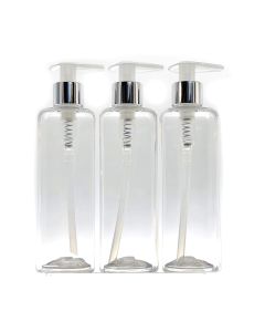 300ml Clear Square Bottle with Translucent/Silver Pump