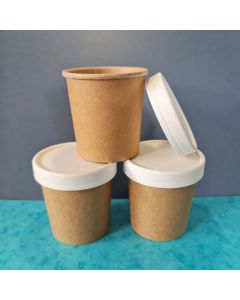 150ml Brown Kraft Cardboard Pot with White Lid